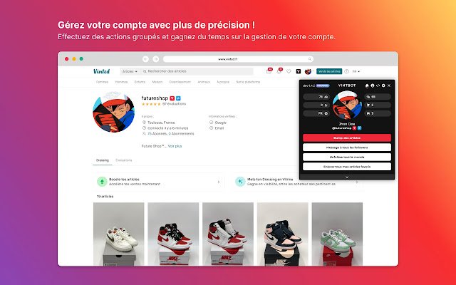 Vintbot Boostez vos ventes Vinted з веб-магазину Chrome для запуску з OffiDocs Chromium онлайн