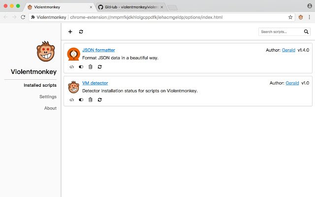 Violentmonkey  from Chrome web store to be run with OffiDocs Chromium online