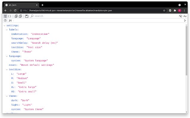 Virtual Json Viewer  from Chrome web store to be run with OffiDocs Chromium online