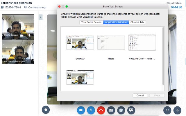 Virtulive WebRTC Screensharing  from Chrome web store to be run with OffiDocs Chromium online