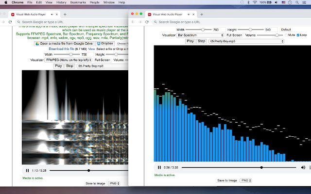 Visual Web Audio Player  from Chrome web store to be run with OffiDocs Chromium online