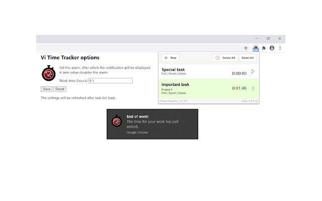 Vi Time Tracker  from Chrome web store to be run with OffiDocs Chromium online