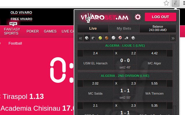 Vivaro Bets  from Chrome web store to be run with OffiDocs Chromium online