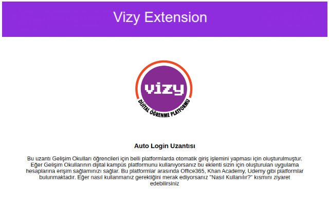 Vizy Dijital Öğrenme Platformu  from Chrome web store to be run with OffiDocs Chromium online