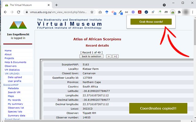 VMUS Copy Coordinates  from Chrome web store to be run with OffiDocs Chromium online