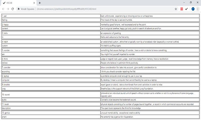 Vocab Squares  from Chrome web store to be run with OffiDocs Chromium online