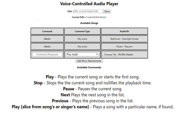 Voice Controlled Media Player  from Chrome web store to be run with OffiDocs Chromium online