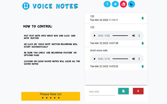 Voice Notes  from Chrome web store to be run with OffiDocs Chromium online