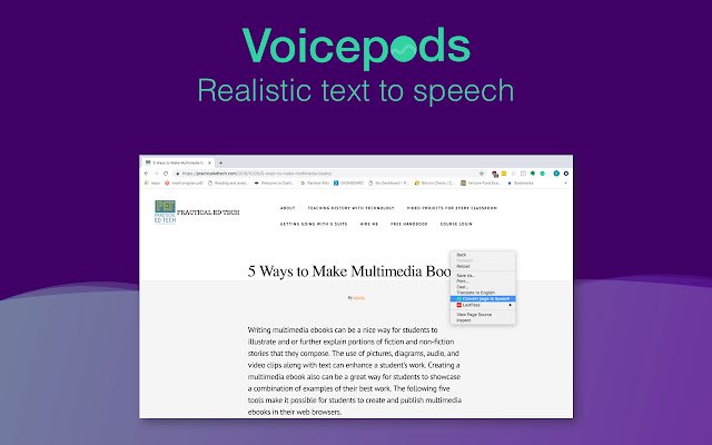 Voicepods Realistic Text to Speech  from Chrome web store to be run with OffiDocs Chromium online