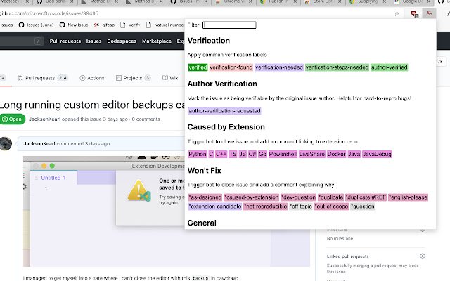 VS Code Triage de Chrome web store se ejecutará con OffiDocs Chromium en línea