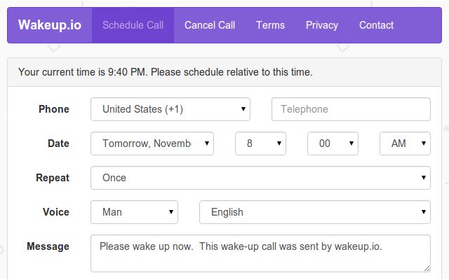 Wakeup.io Free Online Wake up Call Service  from Chrome web store to be run with OffiDocs Chromium online