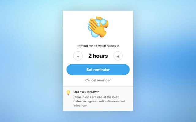 Wash Your Hands Reminder  from Chrome web store to be run with OffiDocs Chromium online