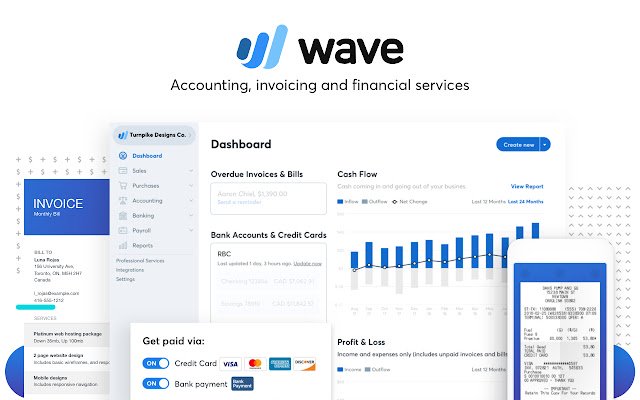 Wave Accounting mula sa Chrome web store na tatakbo sa OffiDocs Chromium online