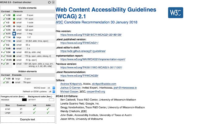 WCAG Color contrast checker  from Chrome web store to be run with OffiDocs Chromium online