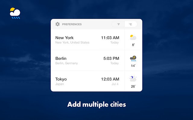 Weather  Time (multi city)  from Chrome web store to be run with OffiDocs Chromium online