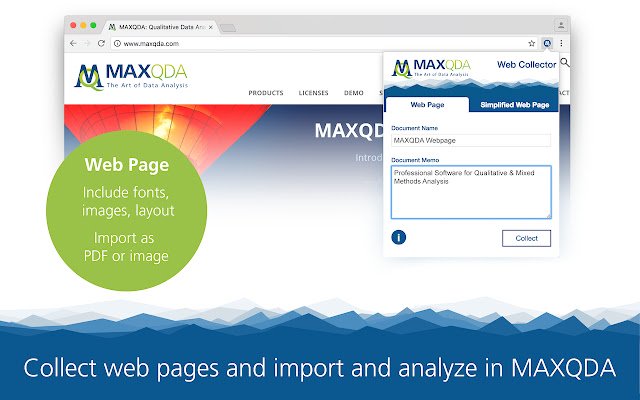 Web Collector para MAXQDA 2018 y 12 de Chrome web store para ejecutarse con OffiDocs Chromium en línea