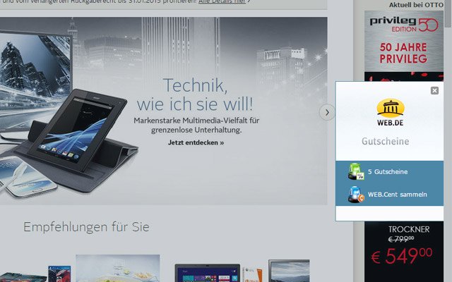 WEB.DE Gutschein Alarm für Google Chrome  from Chrome web store to be run with OffiDocs Chromium online