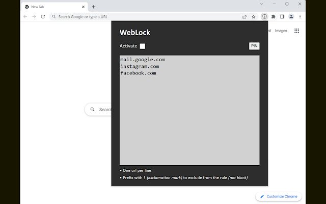 WebLock  from Chrome web store to be run with OffiDocs Chromium online