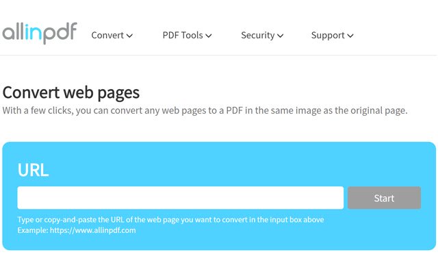 Webpage to PDF Allinpdf.com  from Chrome web store to be run with OffiDocs Chromium online