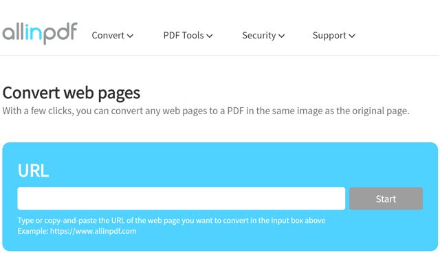 La página web a PDF Allinpdf.com desde la tienda web de Chrome se ejecutará con OffiDocs Chromium en línea