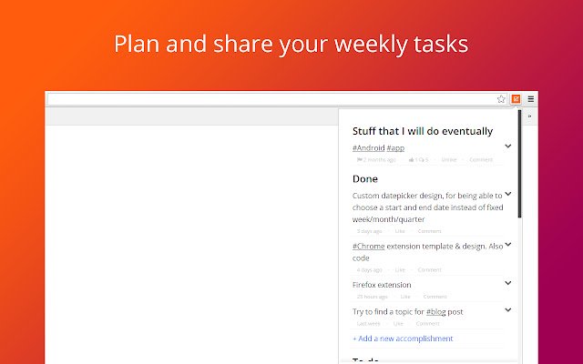 Weekdone Plan and share your weekly tasks  from Chrome web store to be run with OffiDocs Chromium online