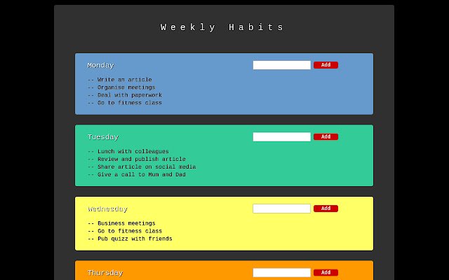 Weekly Habits  from Chrome web store to be run with OffiDocs Chromium online