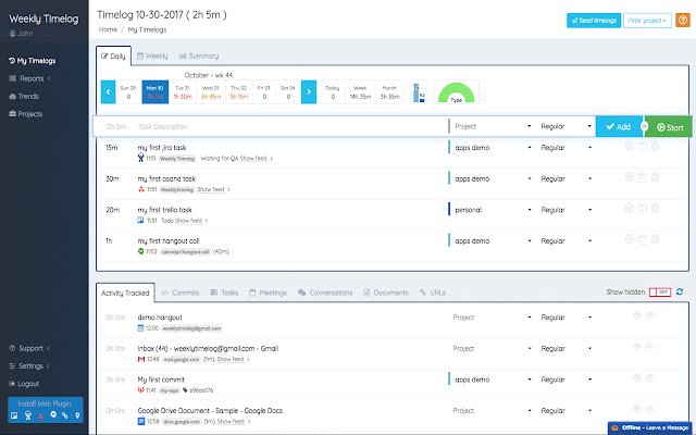 Weekly Timelog  from Chrome web store to be run with OffiDocs Chromium online