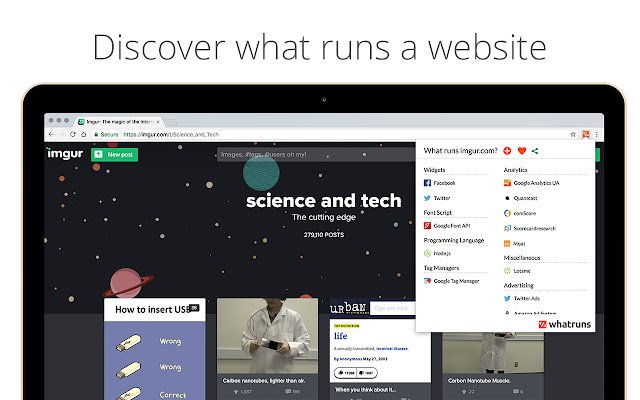 WhatRuns  from Chrome web store to be run with OffiDocs Chromium online