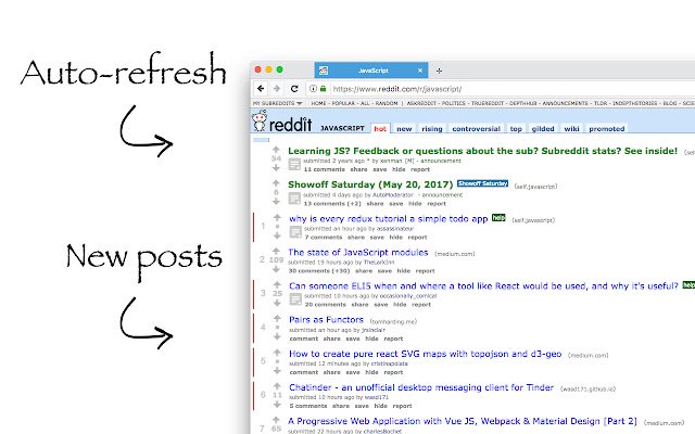 Whats New, Reddit  from Chrome web store to be run with OffiDocs Chromium online