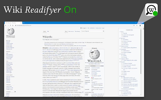 Wiki Readifyer van Chrome webwinkel wordt uitgevoerd met OffiDocs Chromium online