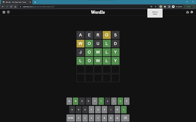 Wordle Solver de Chrome web store se ejecutará con OffiDocs Chromium en línea