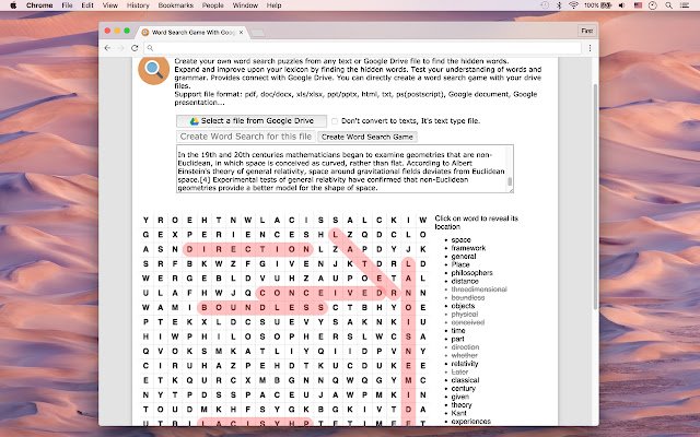 Word Search Game With Google Drive  from Chrome web store to be run with OffiDocs Chromium online