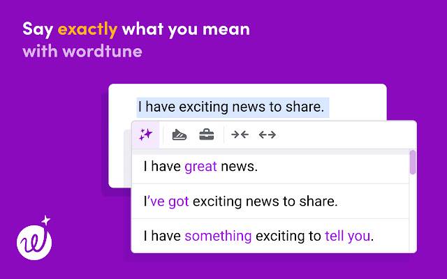 Wordtune AI powered Writing Companion aus dem Chrome-Webshop, der mit OffiDocs Chromium online ausgeführt werden soll