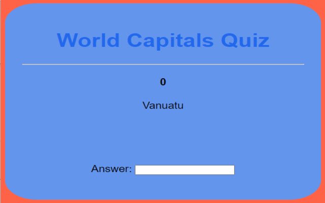 World Capitals Quizzer de Chrome web store se ejecutará con OffiDocs Chromium en línea