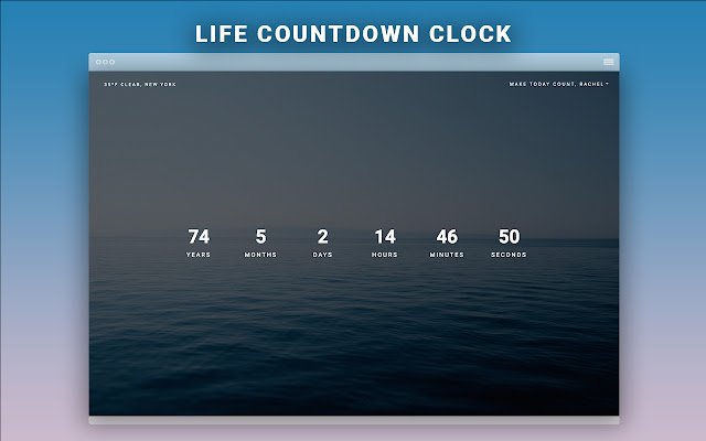 Vale la pena: New Tab Life Countdown Clock dal Chrome Web Store da eseguire con OffiDocs Chromium online