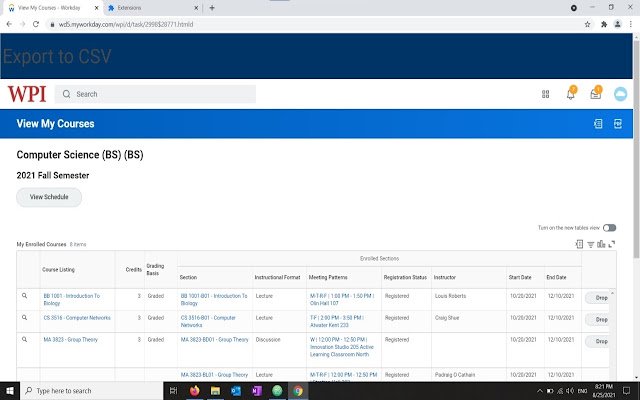 WPI Workday to CSV  from Chrome web store to be run with OffiDocs Chromium online