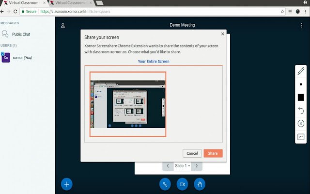 Xornor Screenshare Chrome Extension  from Chrome web store to be run with OffiDocs Chromium online