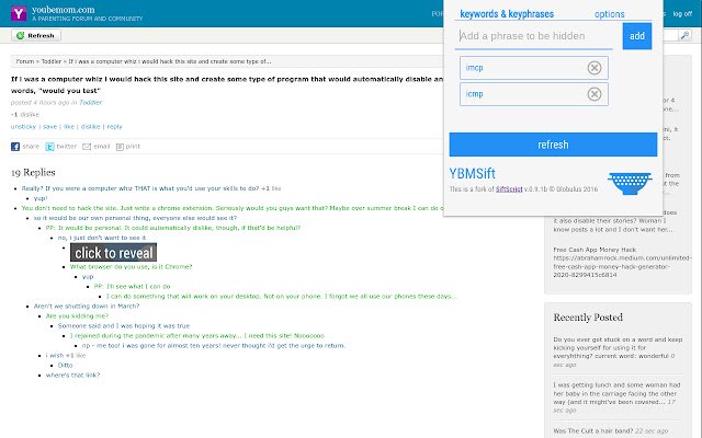 YBMSift Post/Reply Filter  from Chrome web store to be run with OffiDocs Chromium online