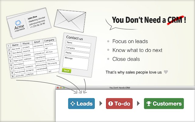 Hindi Mo Kailangan ng CRM! mula sa Chrome web store na tatakbo sa OffiDocs Chromium online