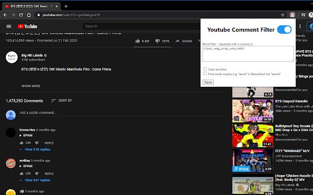 Youtube Comment Filter  from Chrome web store to be run with OffiDocs Chromium online