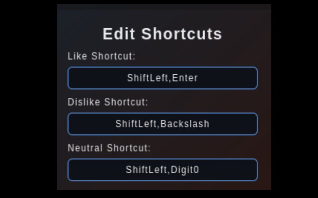 YouTube Like/Dislike Shortcuts  from Chrome web store to be run with OffiDocs Chromium online