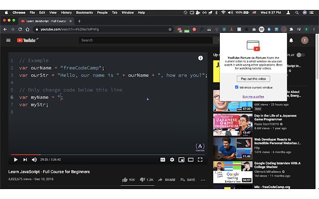 YouTube Picture In Picture  from Chrome web store to be run with OffiDocs Chromium online