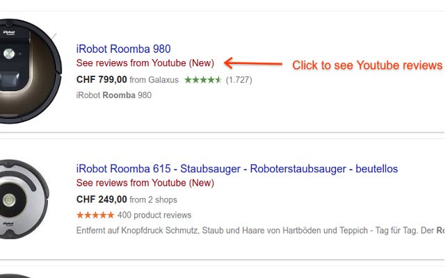 Youtube reviews in Google Shopping  from Chrome web store to be run with OffiDocs Chromium online
