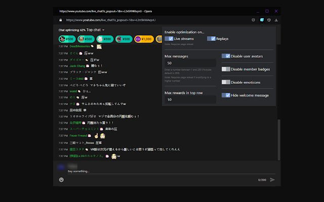 YT Chat Optimizer  from Chrome web store to be run with OffiDocs Chromium online