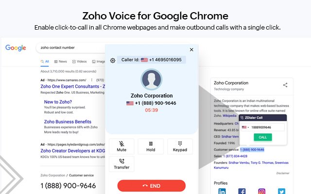 ZDialer Zoho Voice Extension  from Chrome web store to be run with OffiDocs Chromium online