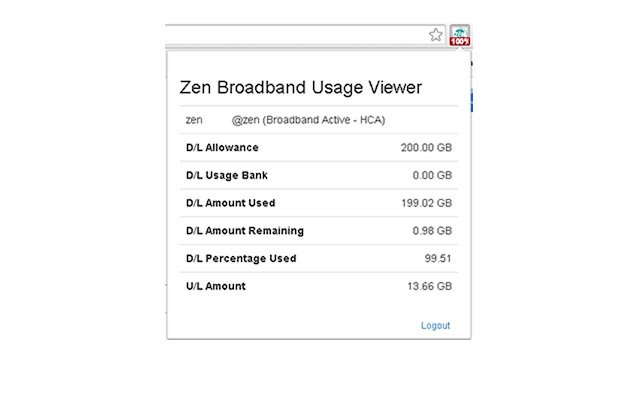 Zen Broadband Usage Viewer  from Chrome web store to be run with OffiDocs Chromium online