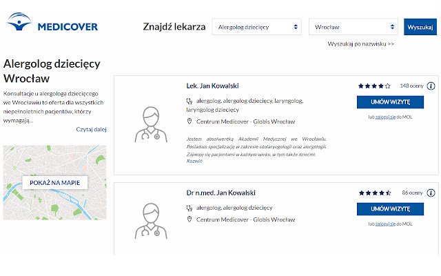 ZnanyMedico Medicover + ZnanyLekarz  from Chrome web store to be run with OffiDocs Chromium online