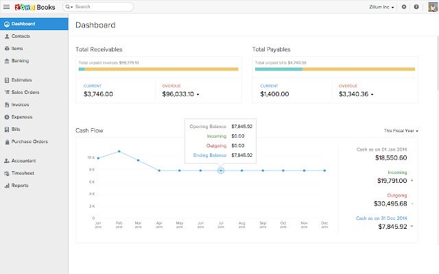 Zoho Books Accounting App  from Chrome web store to be run with OffiDocs Chromium online