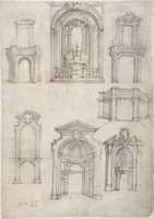 Free download Studies for Coffee Urns, Arched-top Altars, and an Altar Project for the Baptistery of Florence Cathedral (Recto). Studies for Chapels and Portals (Verso). free photo or picture to be edited with GIMP online image editor