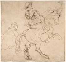 Free download Study for an Equestrian Portrait, Possibly that of Albert de Ligne, Count of Arenberg; verso: Various Studies of Statues and Figures, Including the Venus Pudica and Scipio and his Lictor free photo or picture to be edited with GIMP online image editor